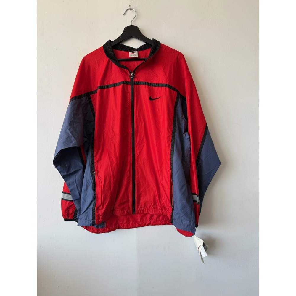 Vintage Nike Jacket Mens XL Red Gray Full Zip Windbreaker Teflon Tags 90s Taiwan